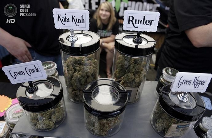 A vendor displays products at the High Times U.S. Cannabis Cup in Seattle